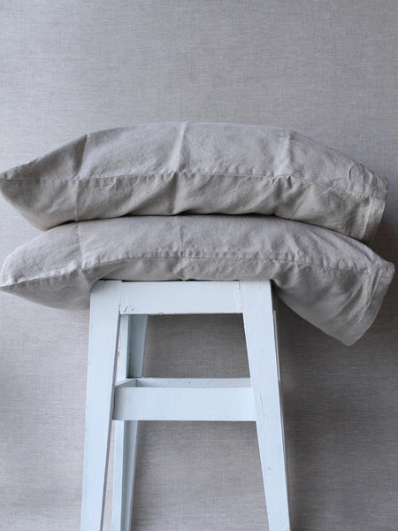 Taie D’oreiller En Lin Lavé Blanc Surjet Charbon - Oslo